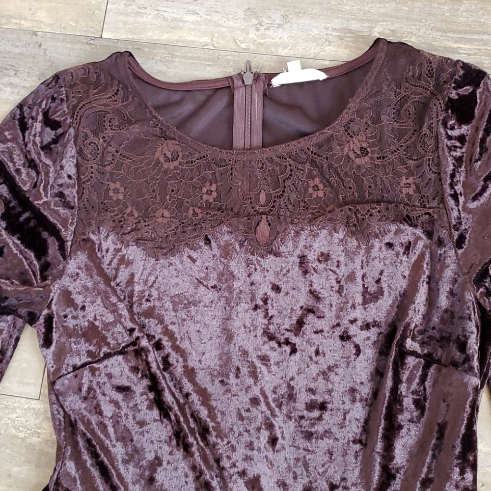 MAIN STRIP Brown Velvet Lace Dress